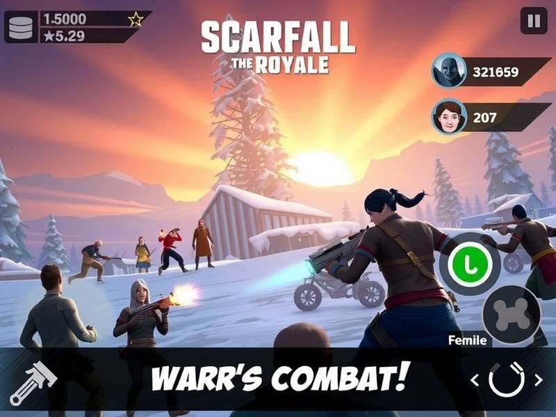 ScarFall The Royale Combat gameplay screenshot showing battle royale action on mobile