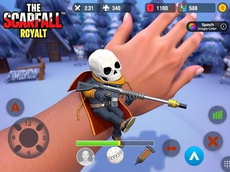 Scarfall The Royale Combat Mod Apk gameplay with unlocked weapons and skins on Android